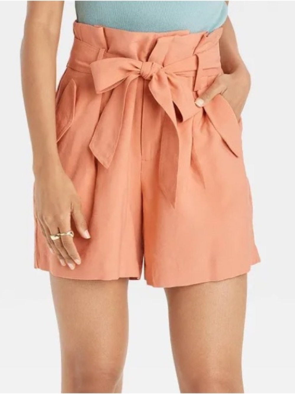 A New Day Tie-Waist Paperbag Shorts - Coral